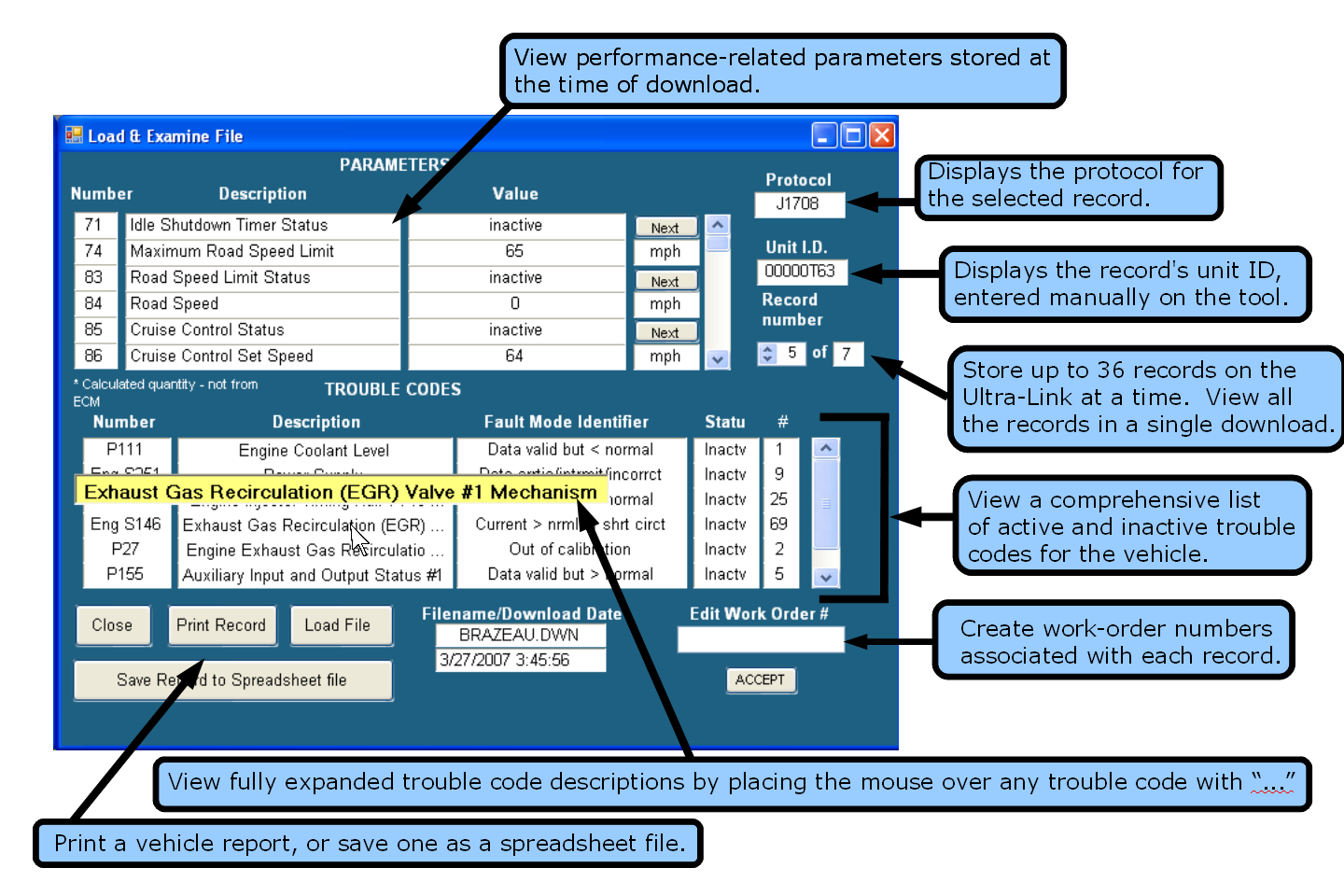 Ultra-Link Diagnostic Tool Software Example